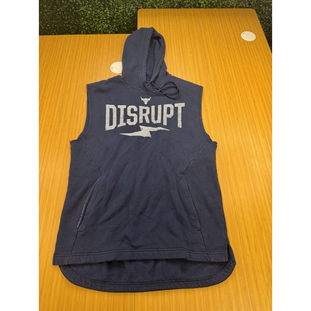 Under Armour Project Rock Sleeveless Hoodie Mens Medium Disrupt Navy - Picture 2 of 6